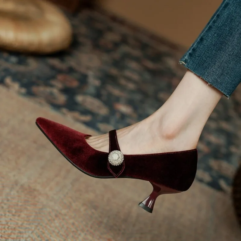 Wine Red Pointed Toe Mary Jane - Women'S Shoes 评论和价格