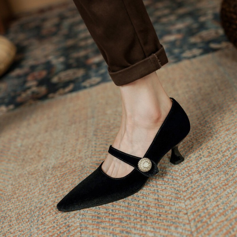 Wine Red Pointed Toe Mary Jane - Women'S Shoes 评论和价格