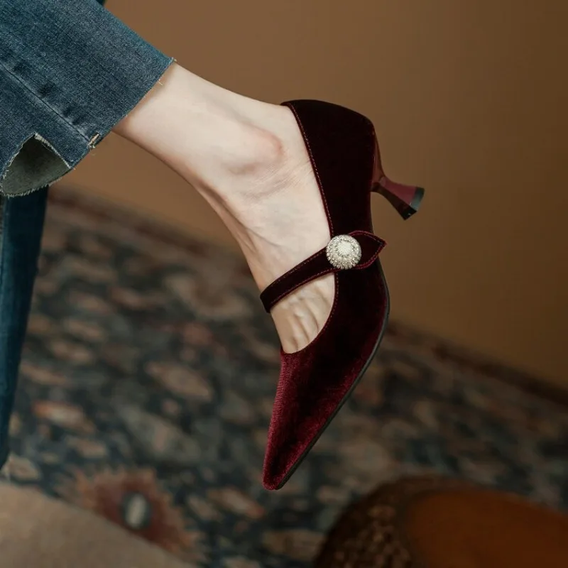 Wine Red Pointed Toe Mary Jane - Women'S Shoes 评论和价格