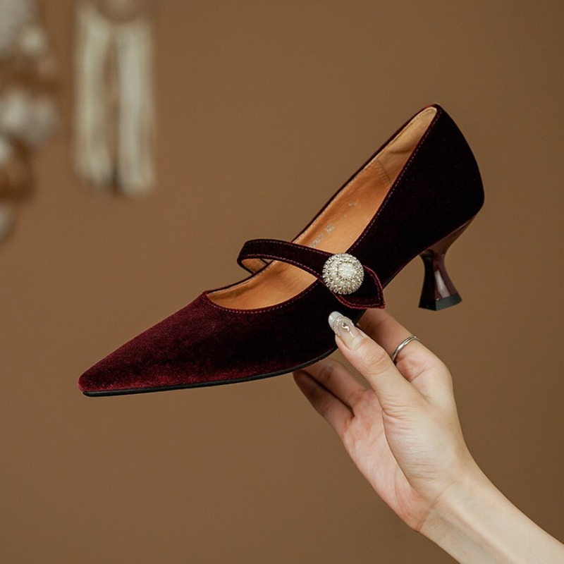 Wine Red Pointed Toe Mary Jane - Women'S Shoes 评论和价格