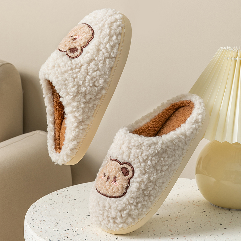 Cute Bear Fluffy Slippers Warm - Sandals 评论和价格
