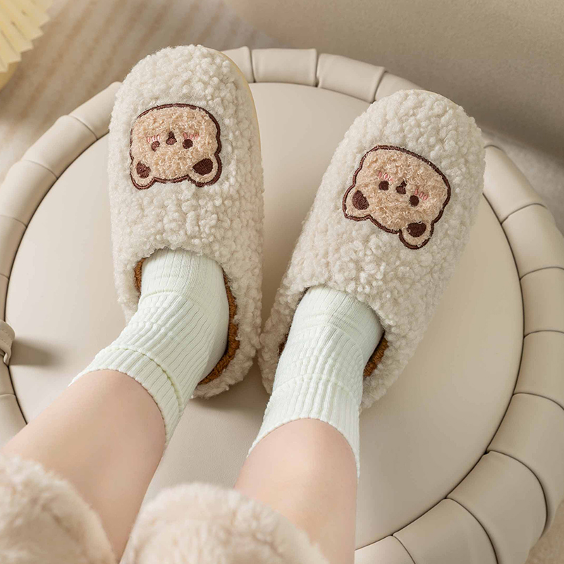 Cute Bear Fluffy Slippers Warm - Sandals 评论和价格